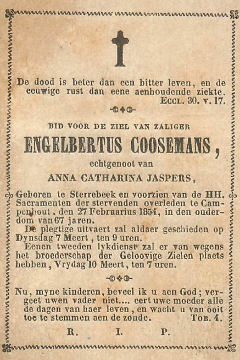 bidprentje Engelbertus Coosemans (1787-1854)