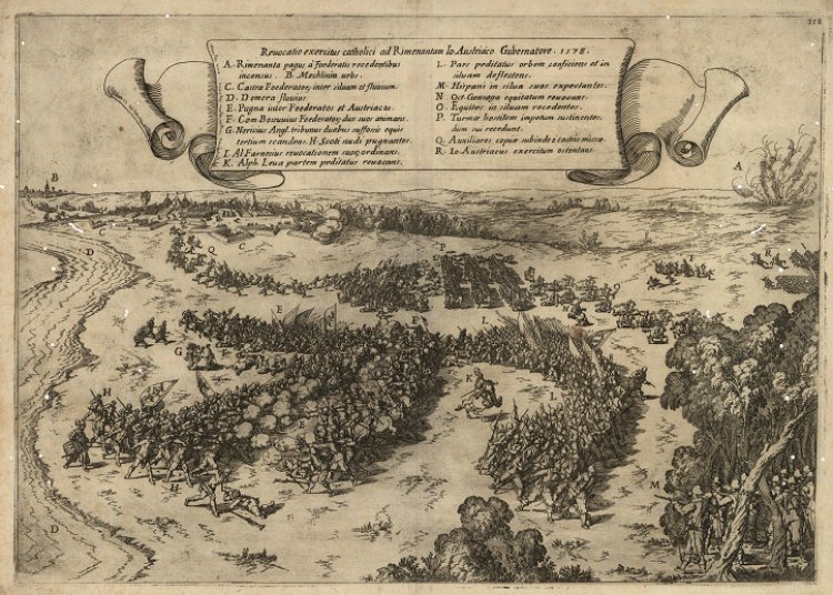 Prent Slag bij Rijmenam (1 augustus 1570). Bron: Regionale Beeldbank Mechelen